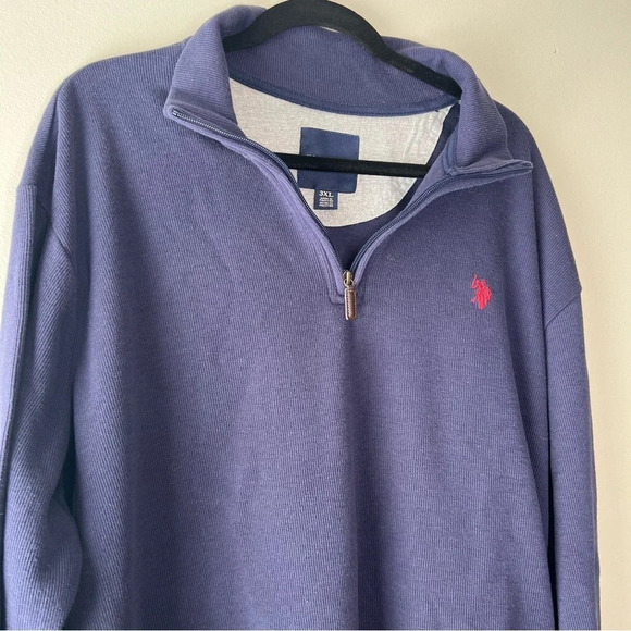 US Polo Assn 1/4 zip pullover navy blue with red embroidered logo ribbed vintage - Picture 7 of 7